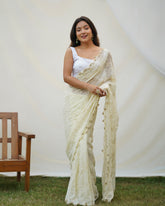 Majestic chikankari and handwork heavy georgette off white saree